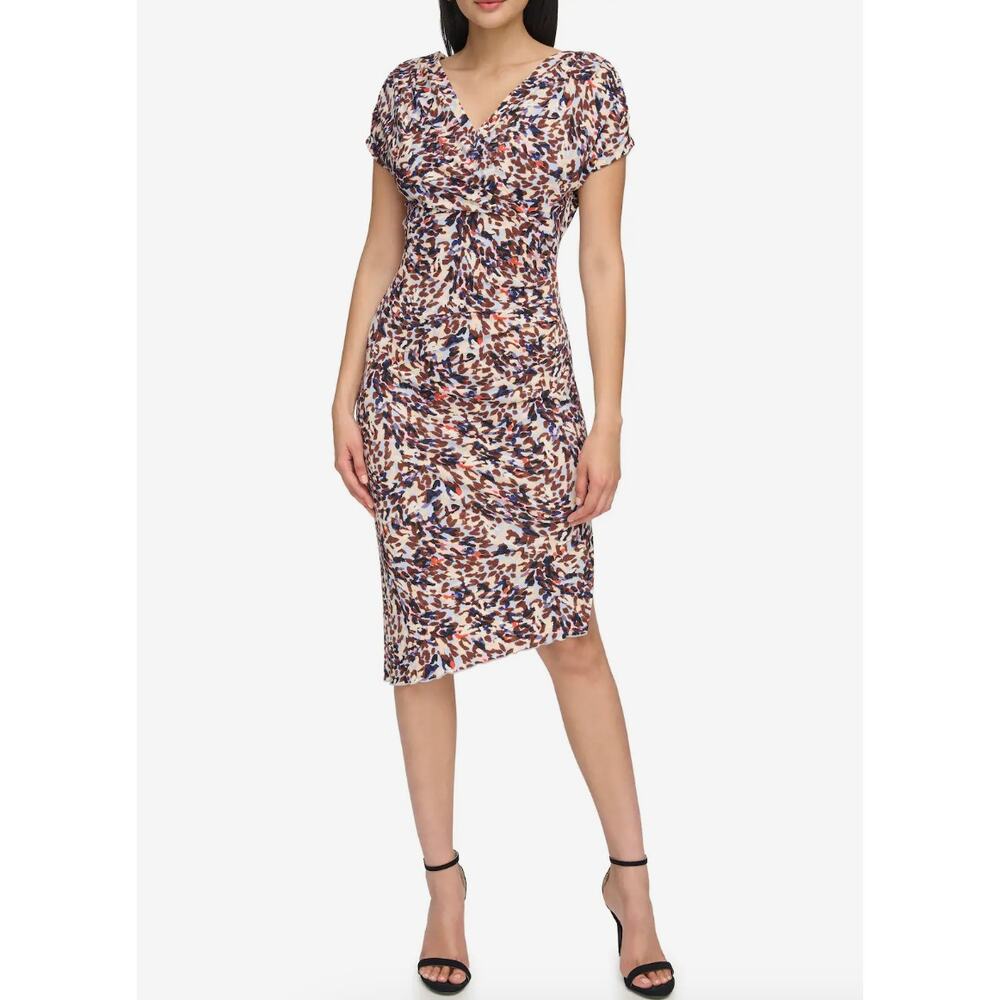 Vince Camuto Asymmetric Hem Draped Bodycon Dress Size 10 Stretch Jersey Ruched